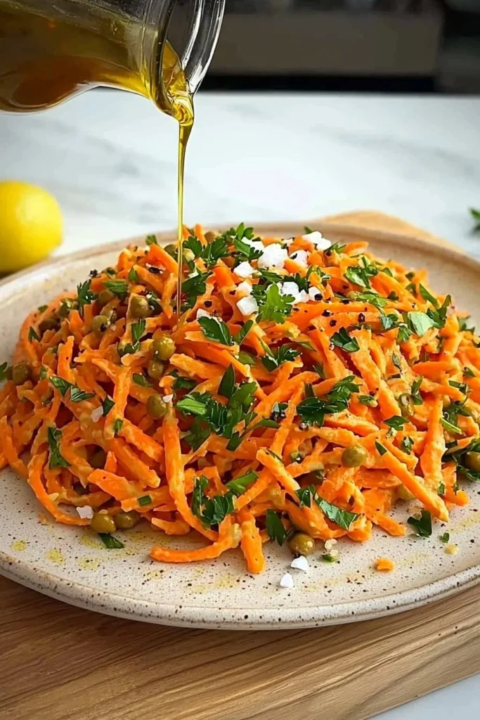 Fresh and colorful easy carrot salad in a bowl