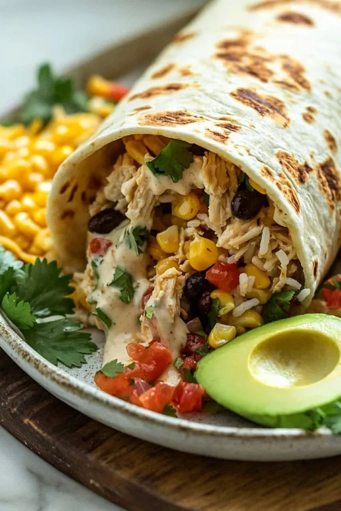 Easy Chipotle Ranch Grilled Chicken Burrito ready to serve