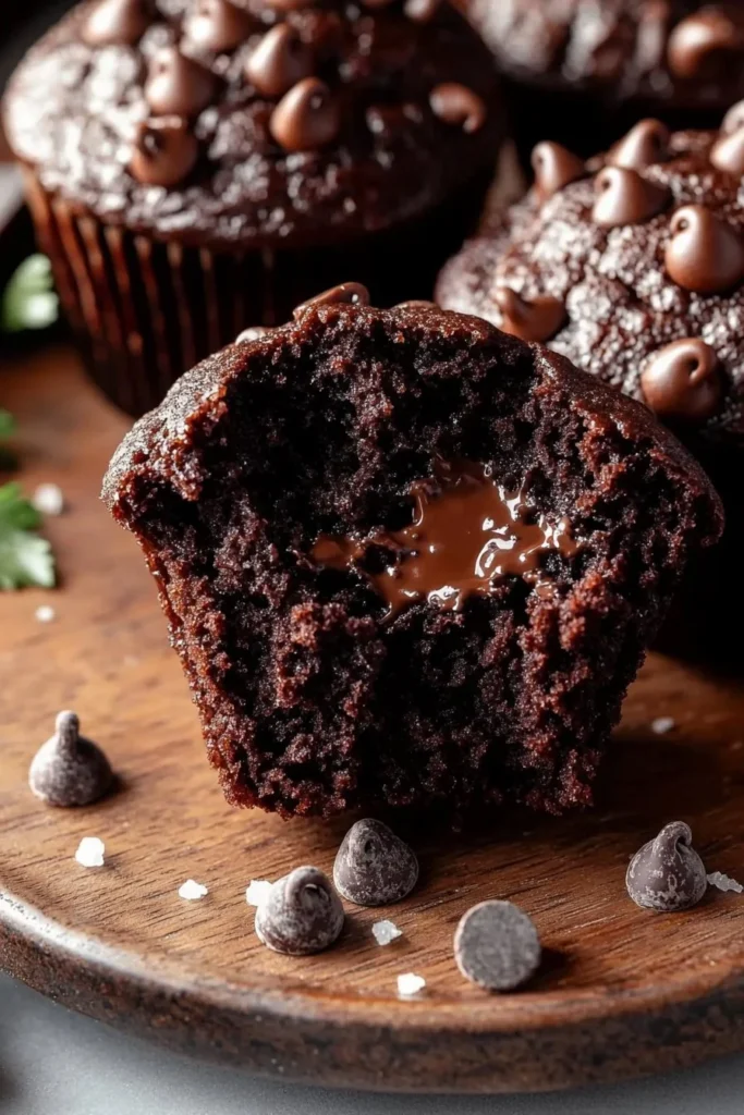 Batch of easy double chocolate muffins fresh out of the oven