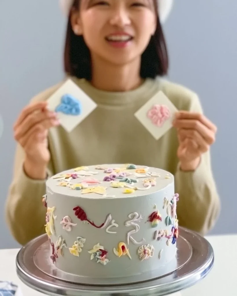 Baker showcasing easy frosting techniques on a cake