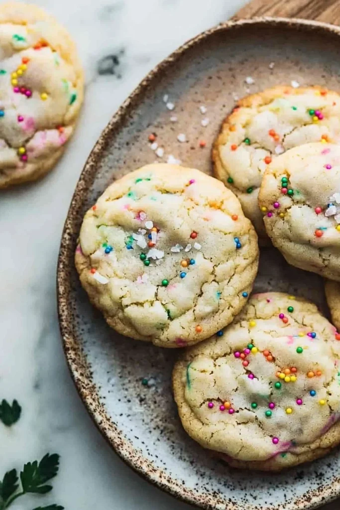 Deliciously baked easy Funfetti cookies with colorful sprinkles.