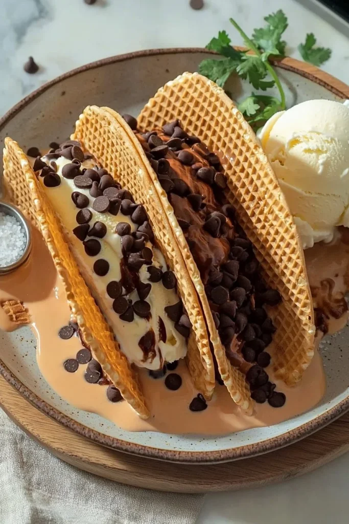 Easy homemade Choco Tacos filled with ice cream and chocolate