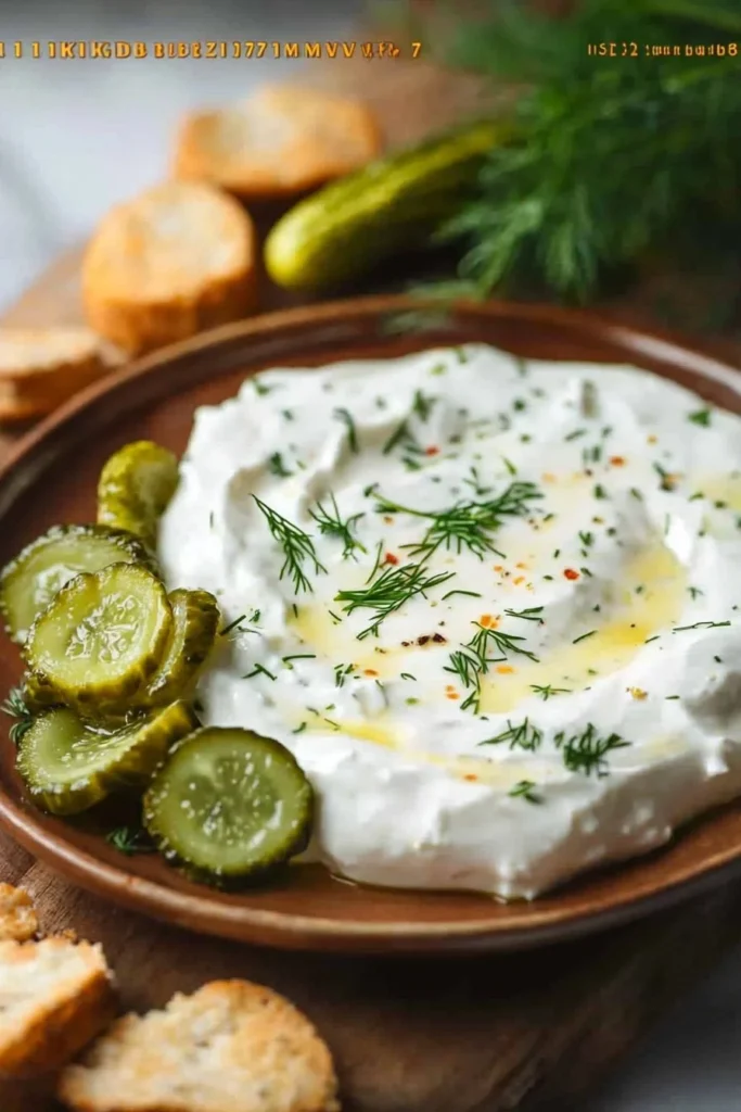 Bowl of easy homemade pickle dip ready for serving
