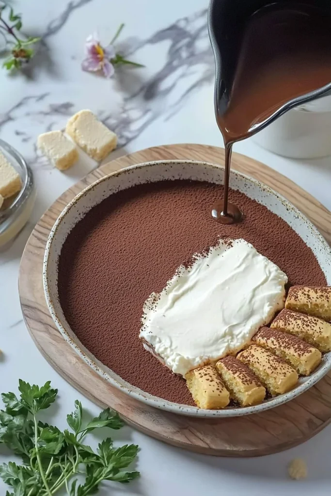 Delicious and easy Italian tiramisu dessert served in a glass dish