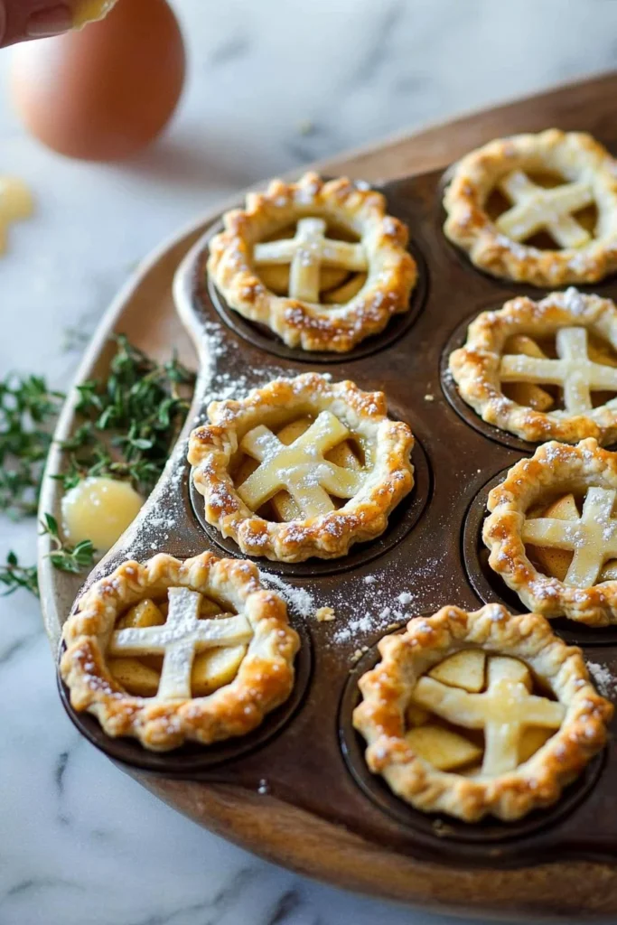 Delicious mini apple pies baked in a muffin tin