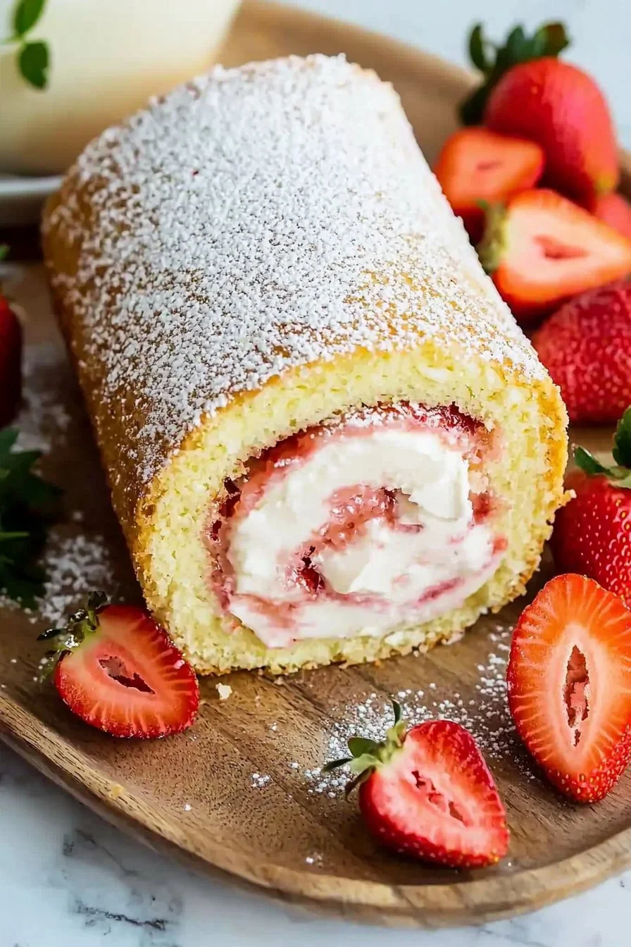 Easy Strawberries and Cream Swiss Roll