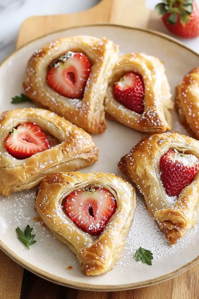 Easy vegan strawberry Danish with flaky pastry and fresh strawberries