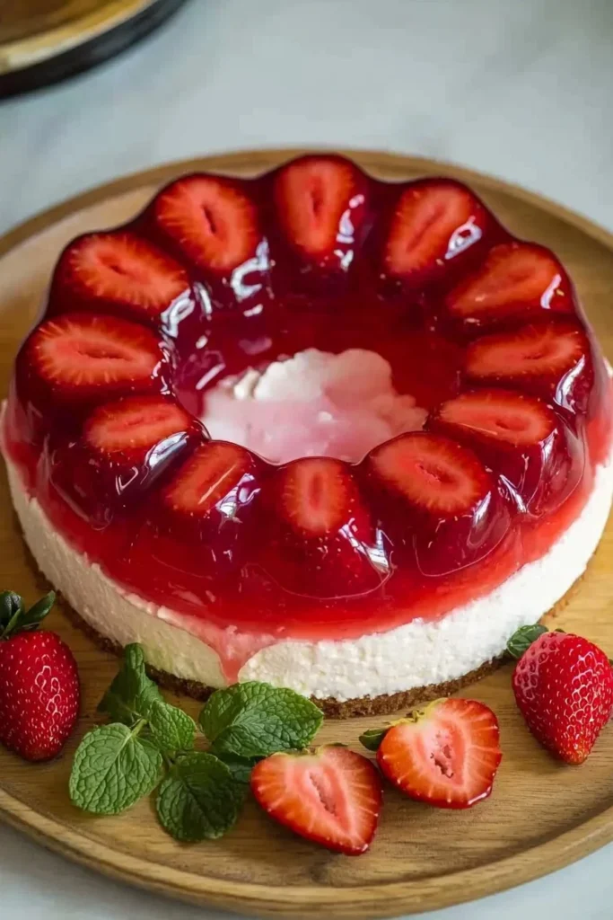 Elegant Strawberry Jelly Cake with fresh strawberries and shiny jelly topping