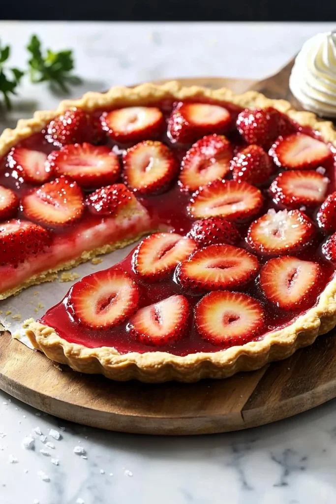 Delicious French strawberry tart with fresh strawberries and creamy filling