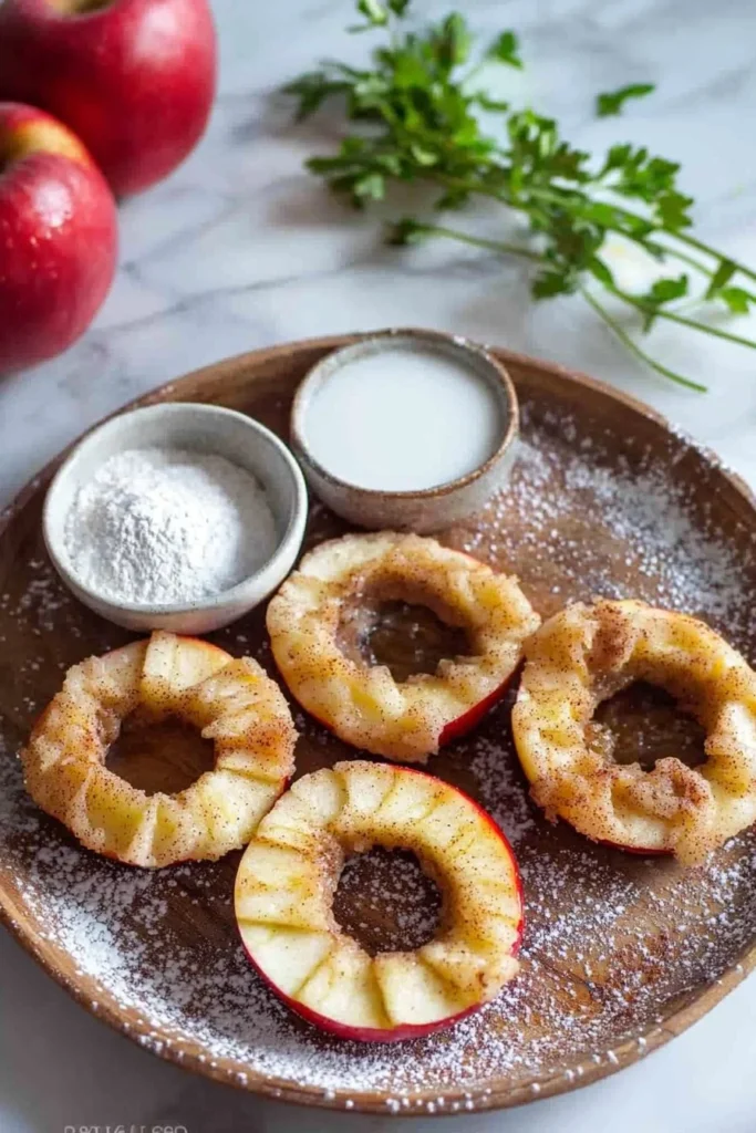Delicious fried cinnamon apple rings served on a plate