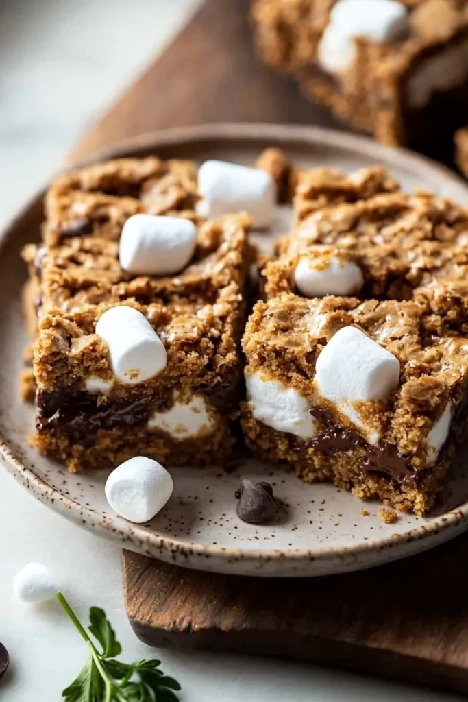 Gluten free S'mores cookie bars baked with chocolate and marshmallows