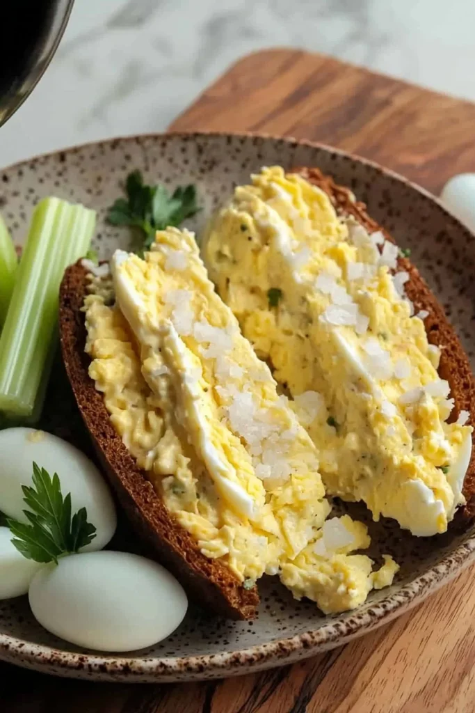 Delicious grated egg salad served in a bowl with fresh herbs