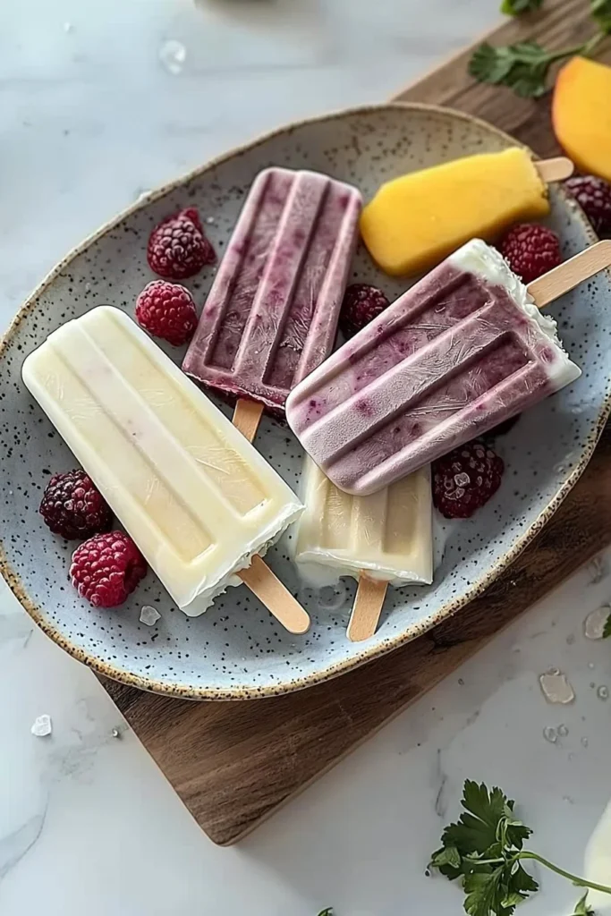 Delicious Greek Yogurt Popsicles in a colorful array of flavors