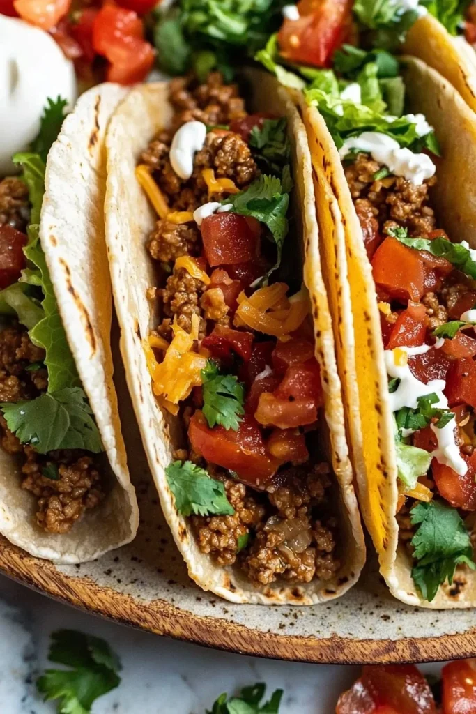 Delicious ground turkey tacos served with fresh toppings and vibrant colors