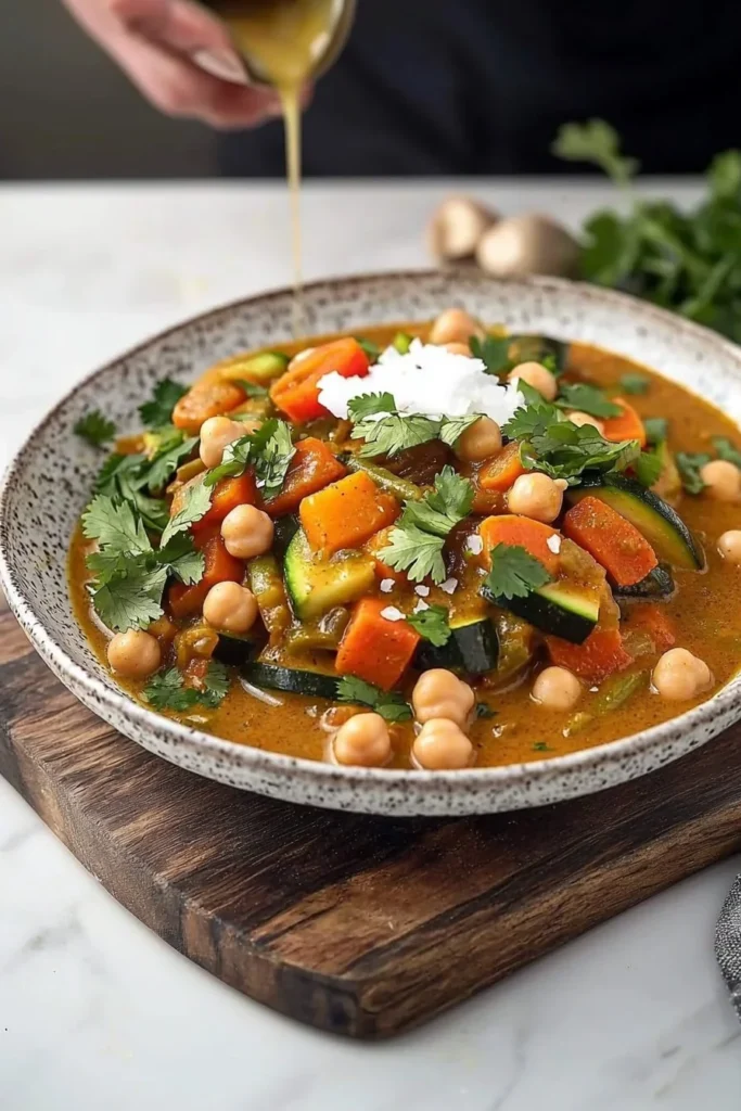 Bowl of healthy vegetable curry with colorful vegetables and spices