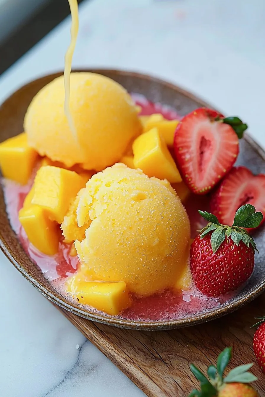 Homemade Mango Strawberry Sorbet