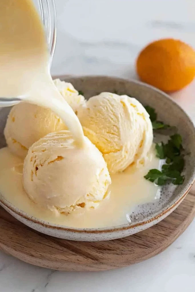 Homemade orange cream protein ice cream served in a bowl