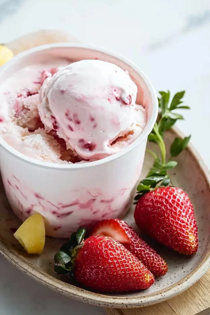 Homemade strawberry ice cream made with cottage cheese
