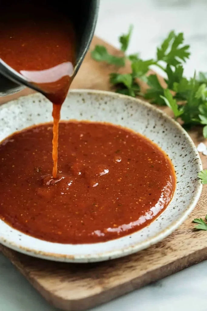 Homemade taco sauce in a glass jar with fresh ingredients around it