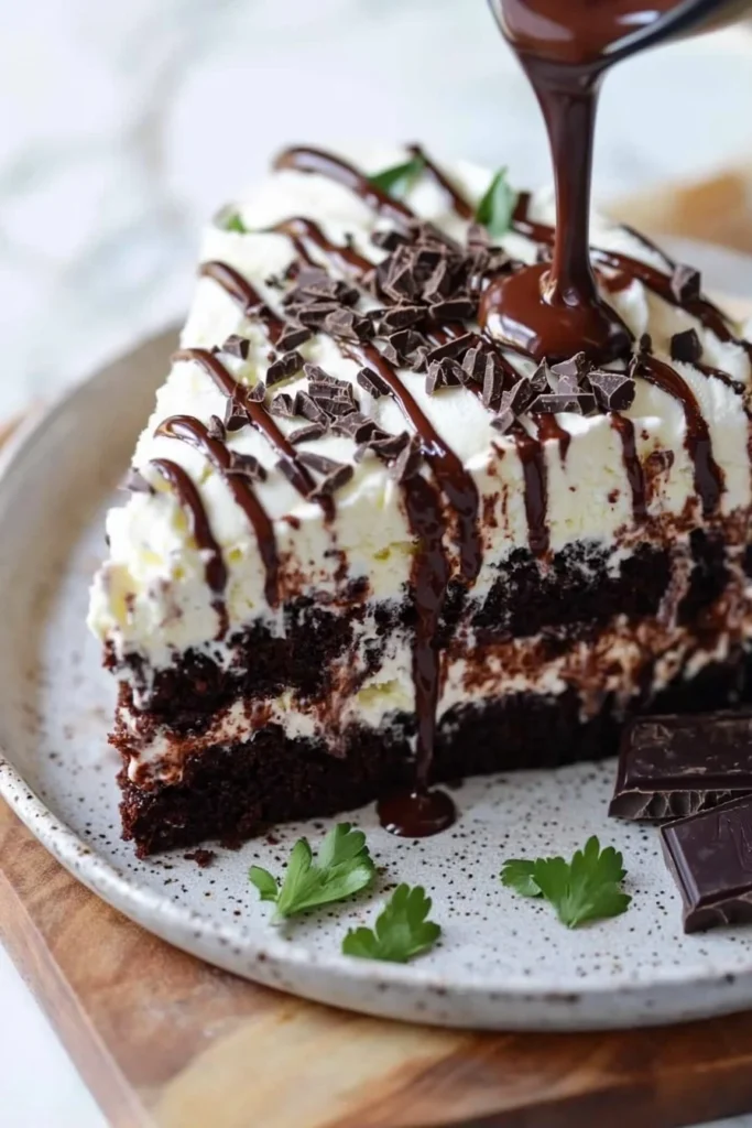 Delicious hot fudge swirl ice cream cake, perfect for dessert lovers.