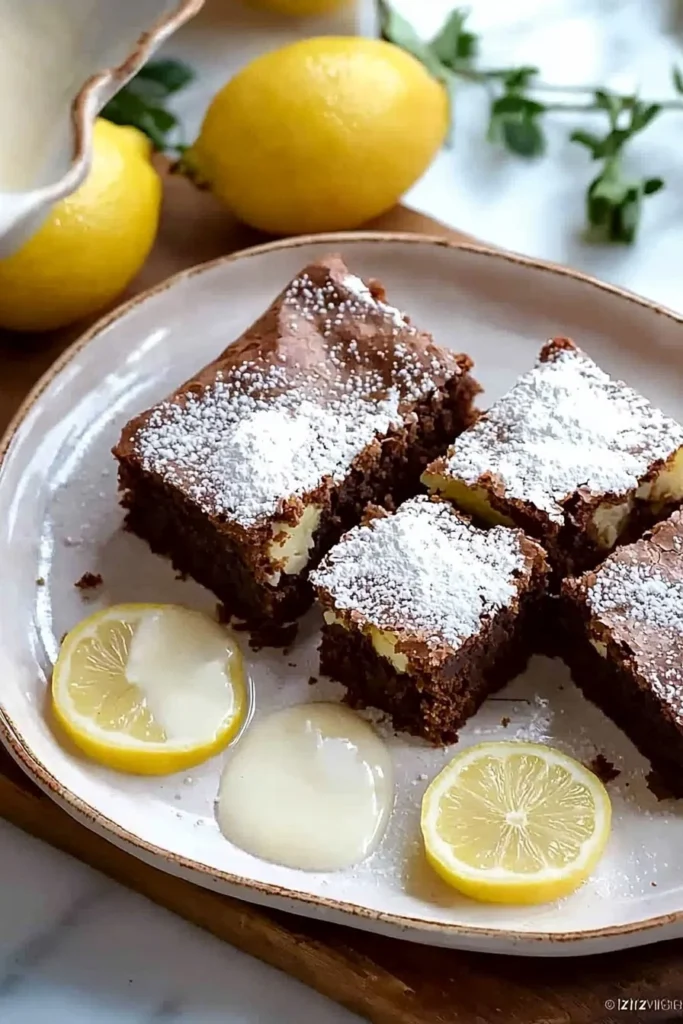 Delicious homemade Lemon Brownies with a bright yellow lemon glaze.