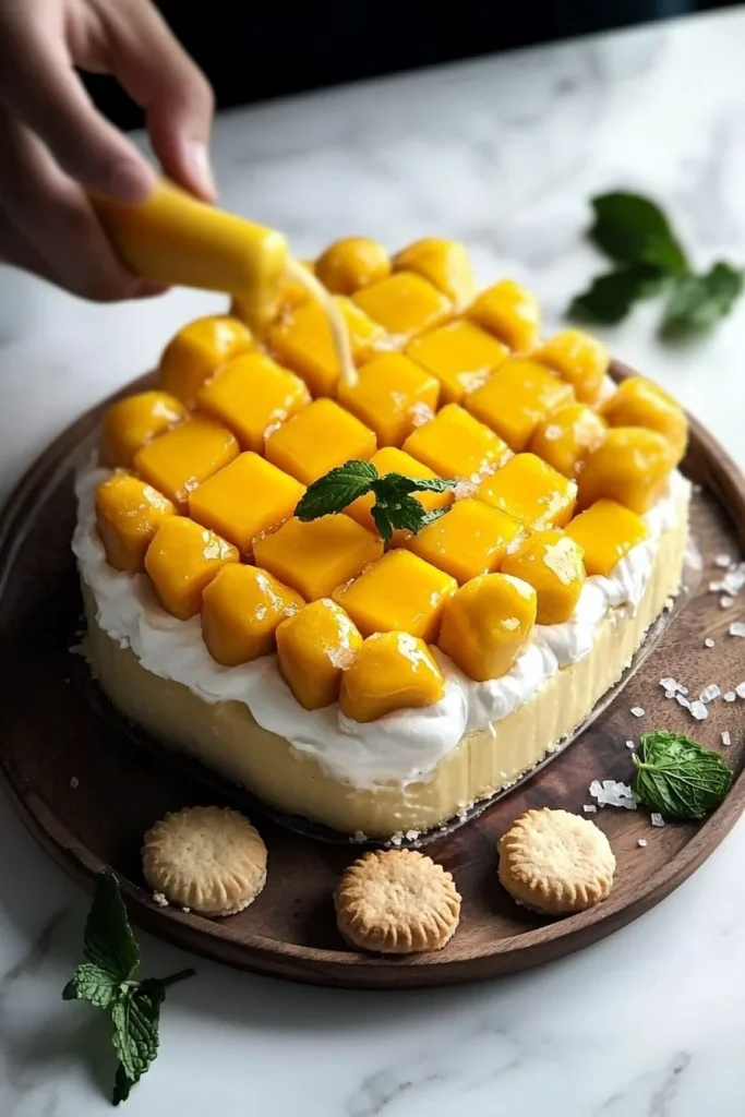 Delicious Mango Charlotte Cake with fresh mangoes and creamy layers