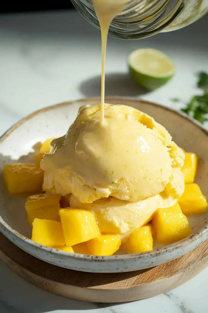 Mango Pineapple Nice Cream made with fresh fruits and natural ingredients.