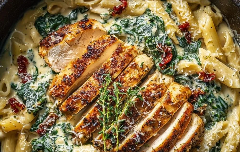 Marry Me Chicken Pasta served in a bowl with herbs and sauce