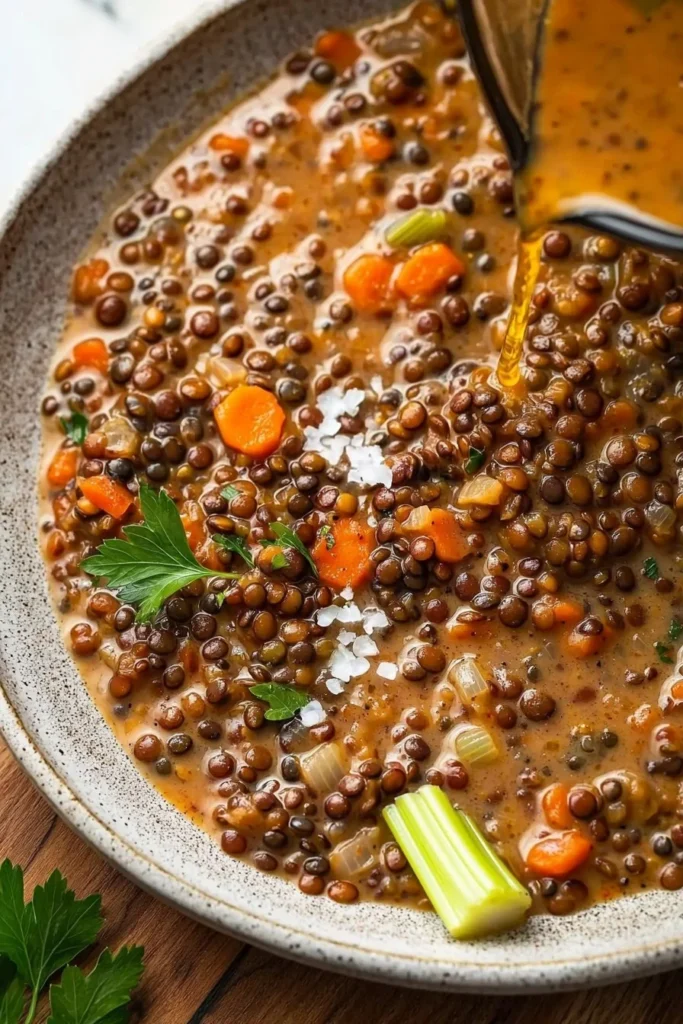 Delicious Marry Me Lentils dish garnished with fresh herbs