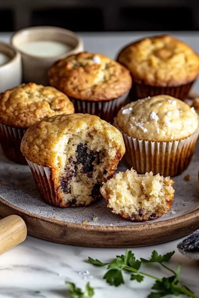Freshly baked muffins displayed on a wooden table