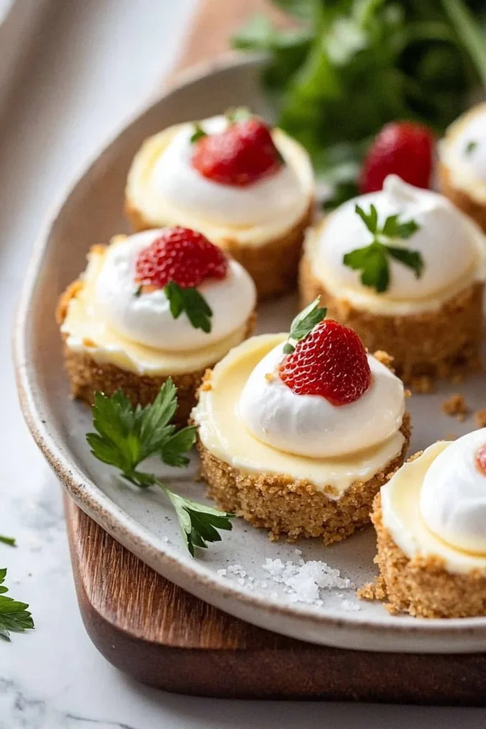 Delicious mini cheesecakes served on a plate, perfect for dessert lovers.