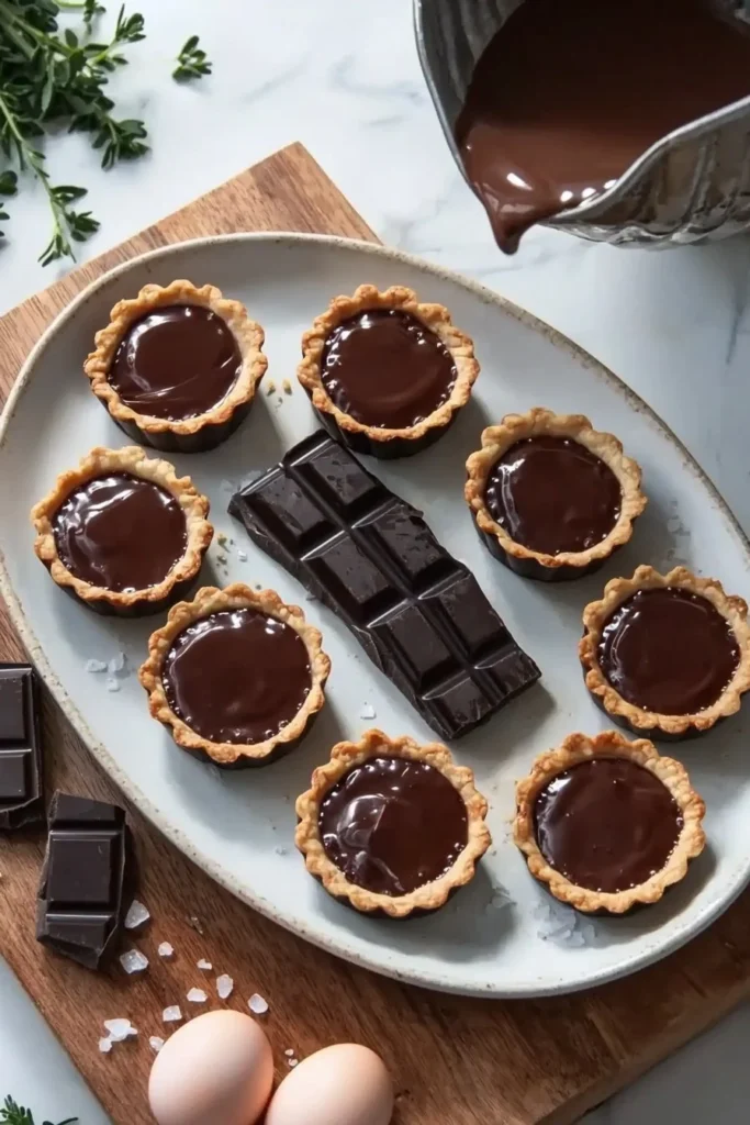 Delicious mini chocolate tarts with rich chocolate filling, perfect dessert
