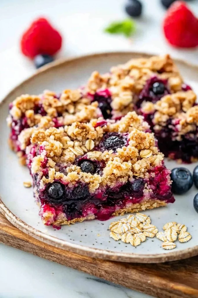 Mixed berry crumble bars with delicious crumble topping and fresh berries.