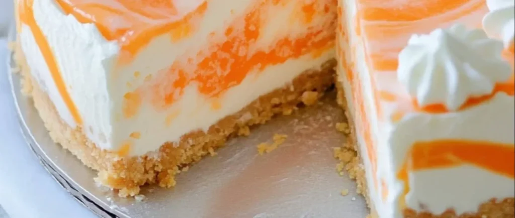 No-bake orange cream cheesecake topped with fresh oranges and whipped cream