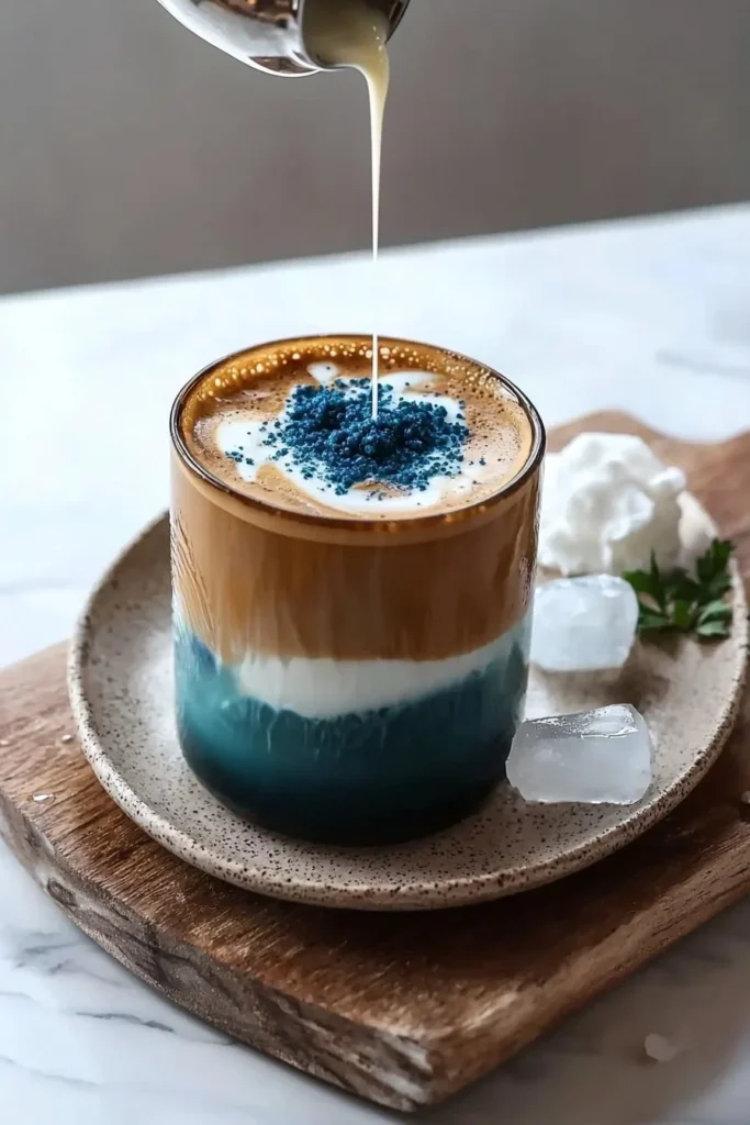 A refreshing Ocean Latte served in a beach-themed café.