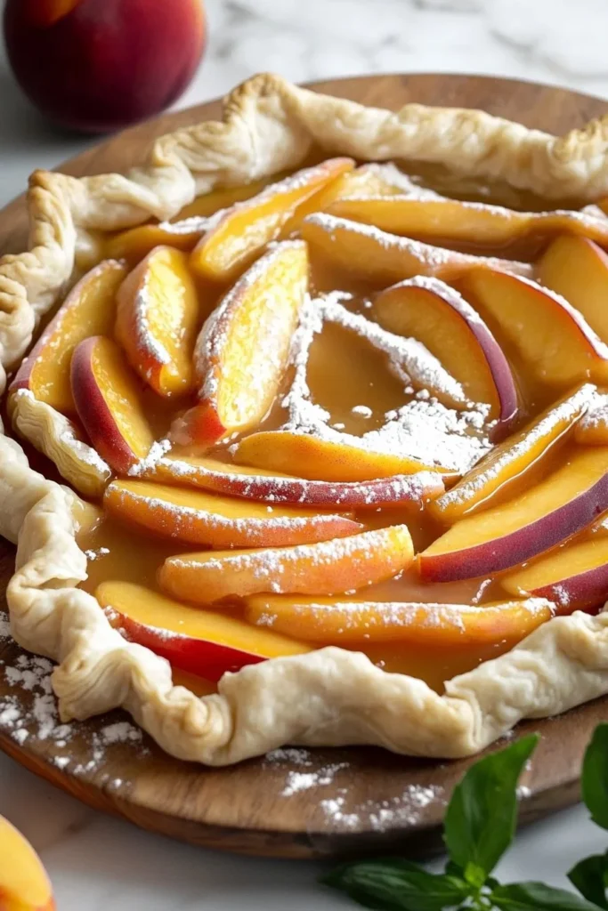 Delicious Peach Fillo Crinkle Pie with flaky crust and juicy peach filling.