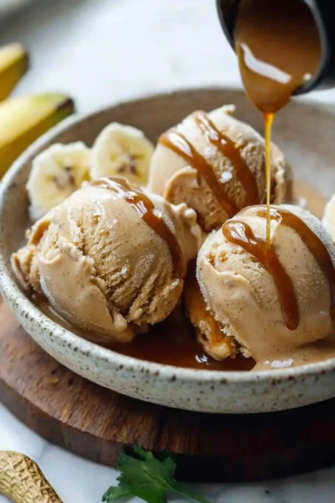 Delicious peanut butter banana ice cream served in a bowl