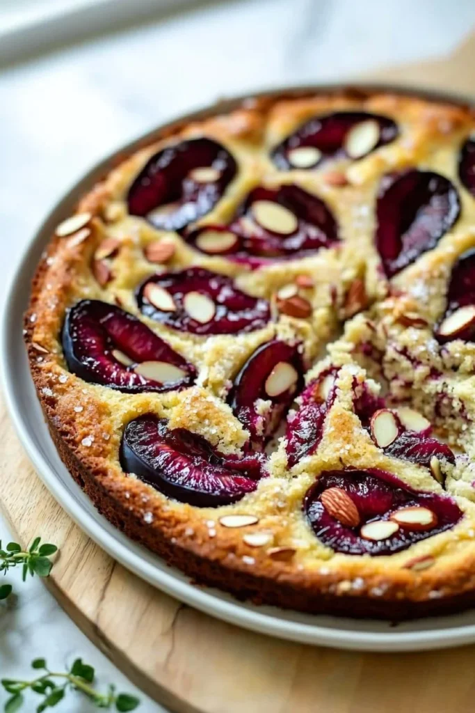 Deliciously moist Plum and Almond Cake with fresh plums and almond slices
