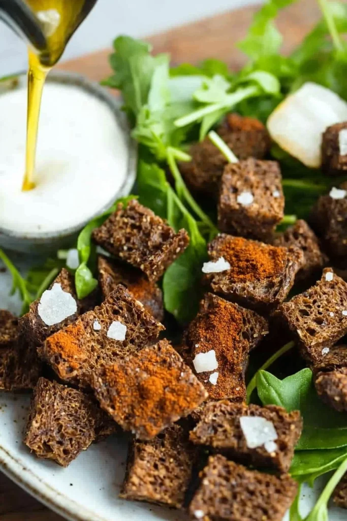 Crunchy Pumpernickel Croutons perfect for salads and soups