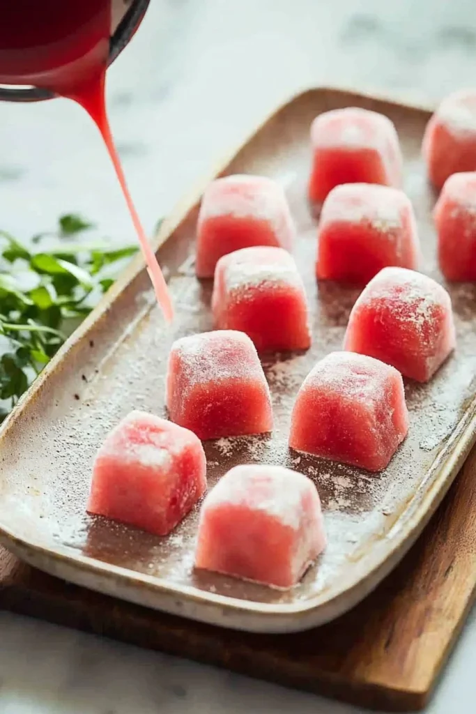 Refreshing watermelon mochi dessert recipe with colorful visuals