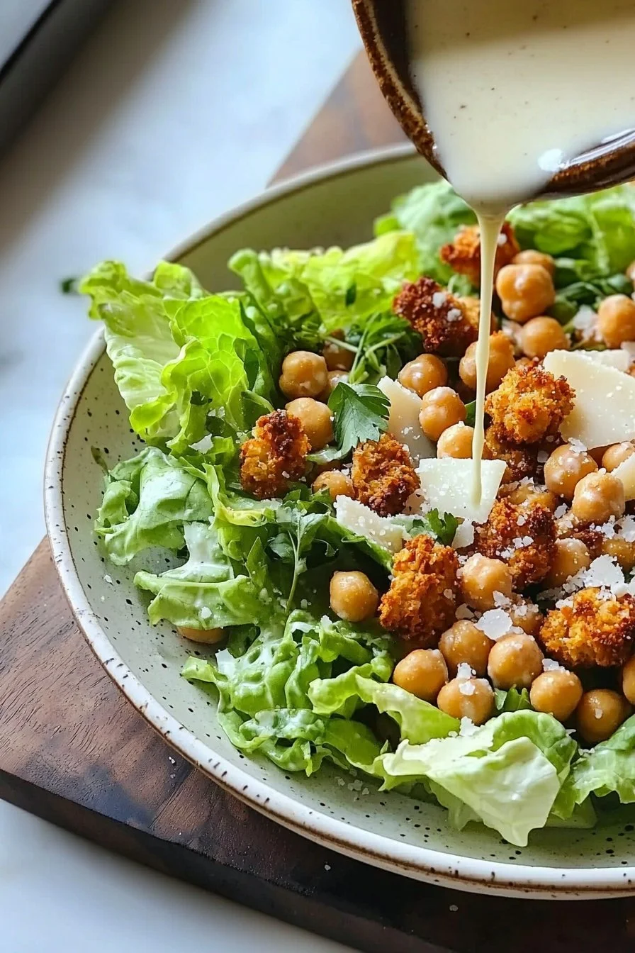 Romaine Salad with Crispy Chickpea Croutons