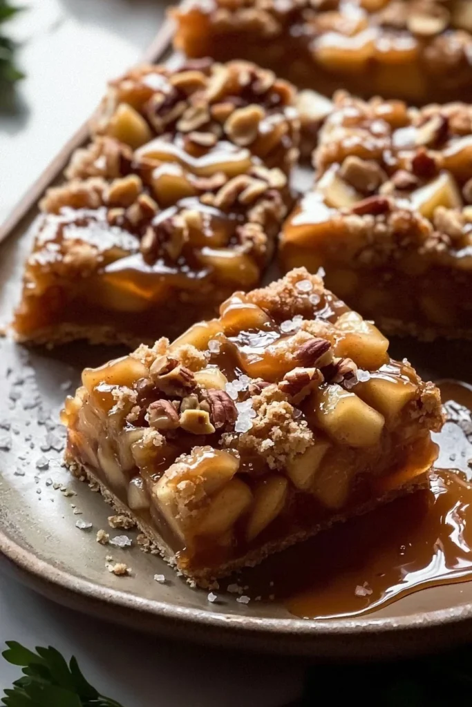 Delicious salted caramel apple pie bars with a golden crust and fresh apple filling.