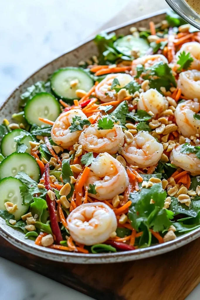 Fresh Shrimp Thai Salad with vibrant veggies and a tangy dressing