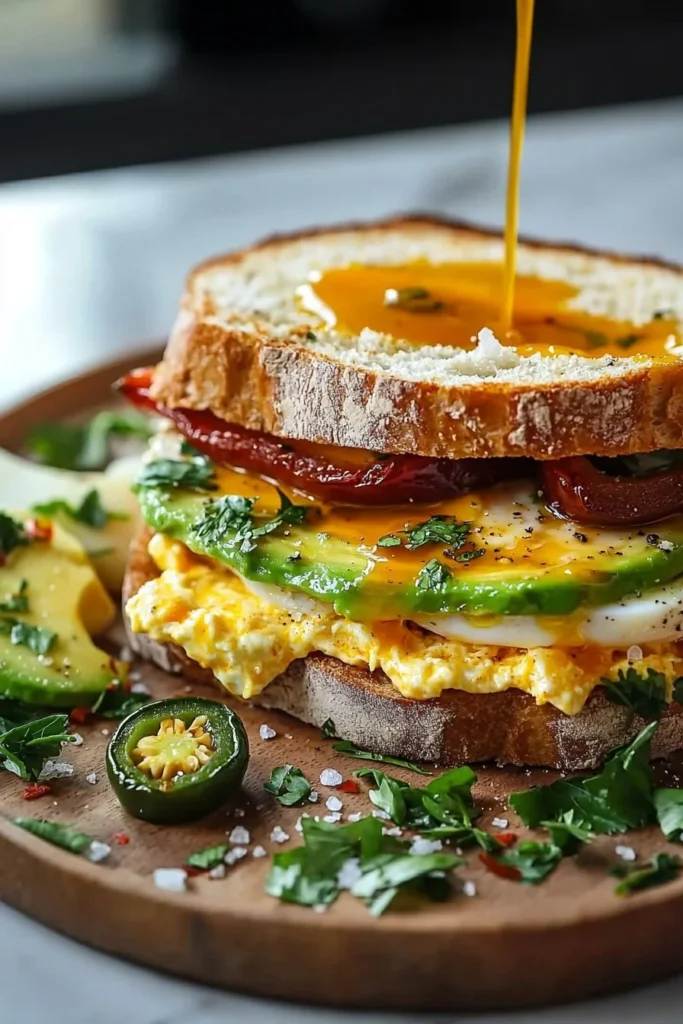 Spicy Smoky Pepper Breakfast Sandwich with vibrant peppers and smoky flavor