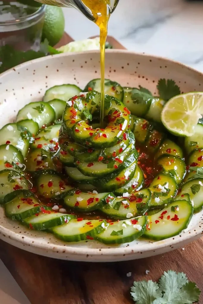 Spicy Spiral Cucumber Salad with vibrant vegetables and spices