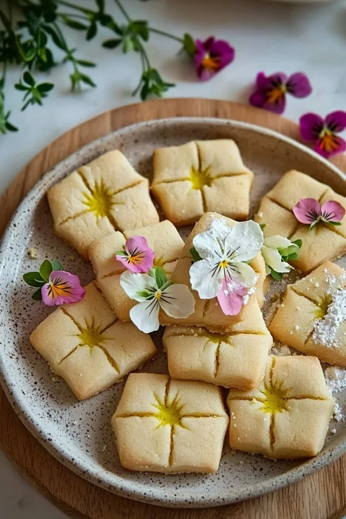 Beautifully decorated spring flower shortbread cookies on a plate