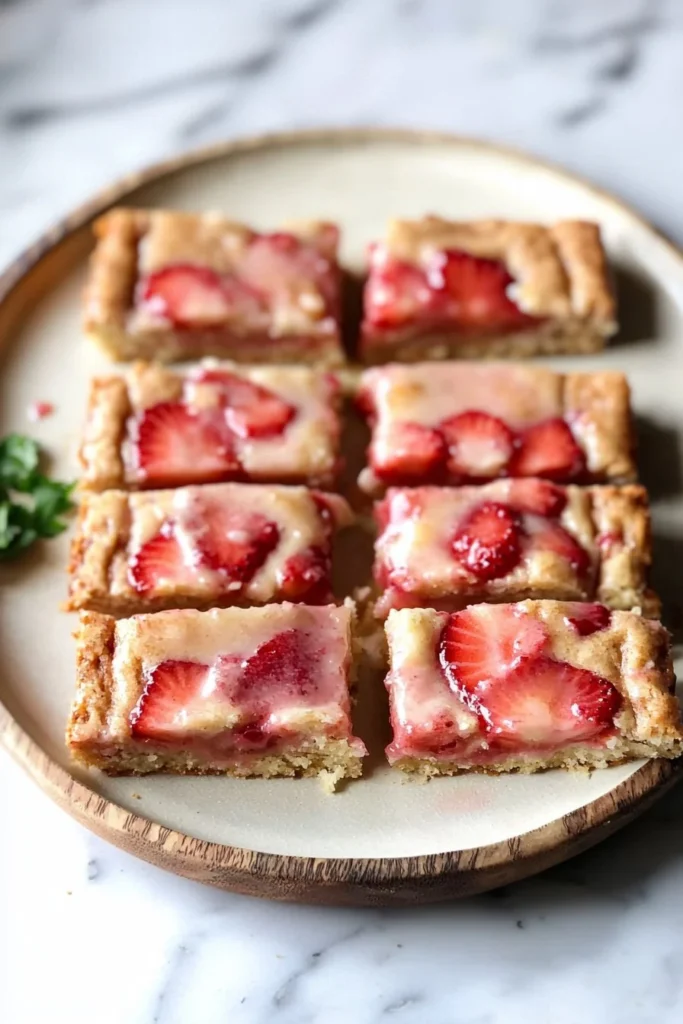 Delicious homemade strawberry cake bars with fresh strawberries
