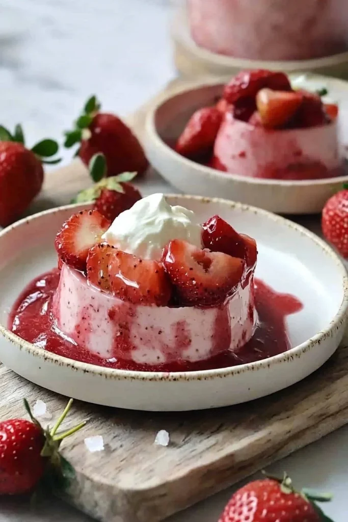 Delicious homemade strawberry mousse dessert in a glass