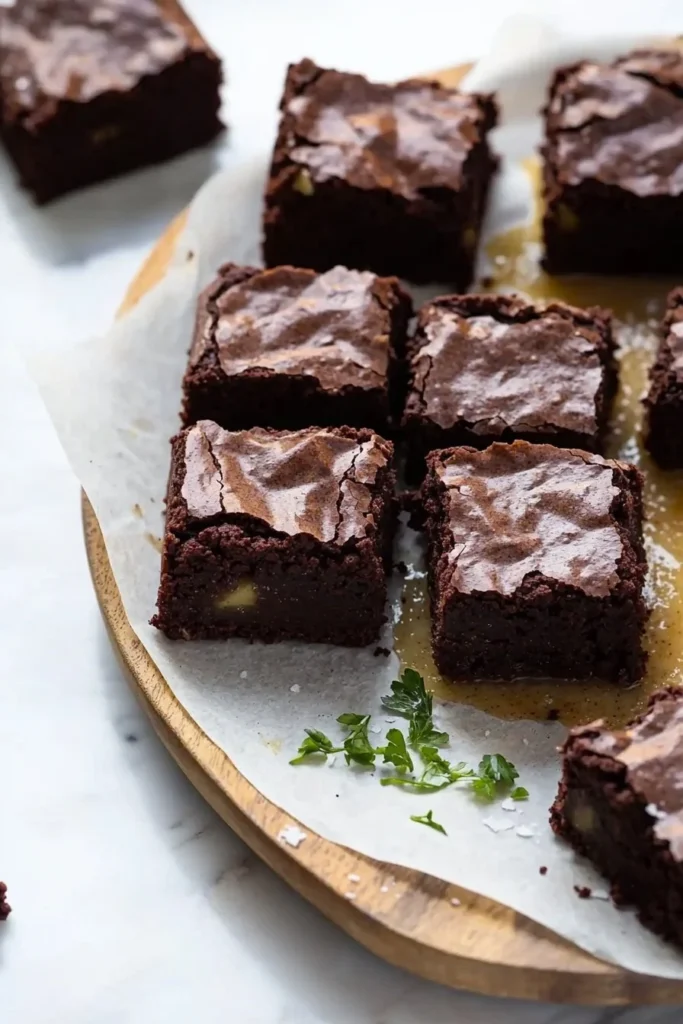 Delicious sugar free apple brownies on a rustic wooden table