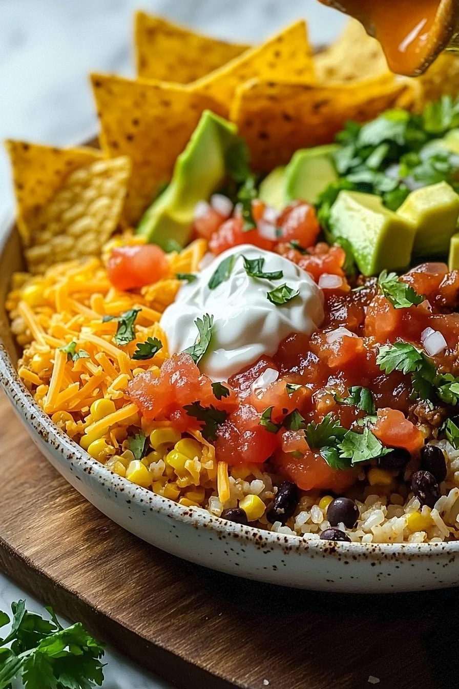 Taco Rice Bowl with Tortilla Chips